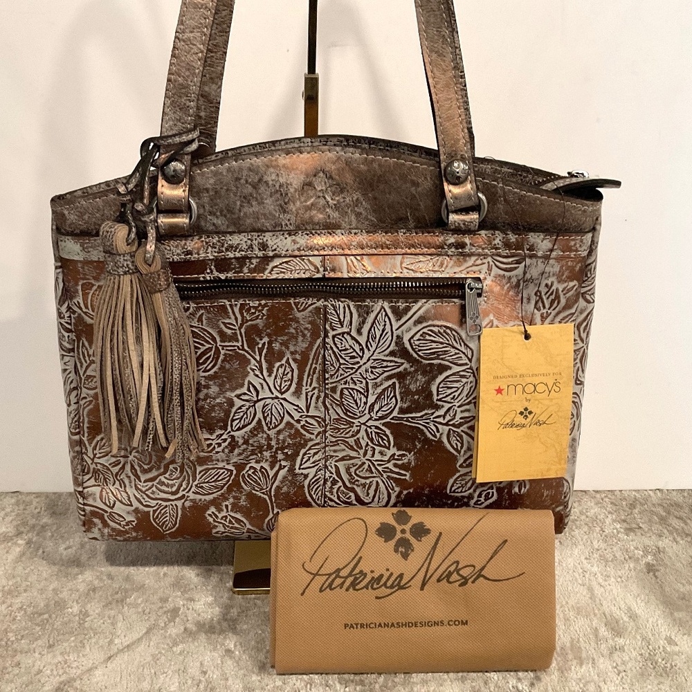 PATRICIA NASH Bark Leaves Shoulder Bag Bronze Gray